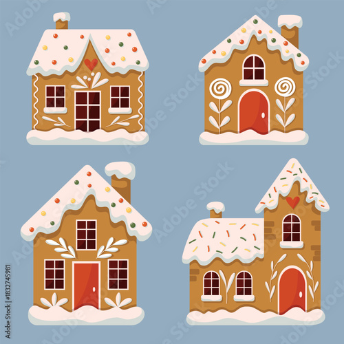 Gingerbread houses. Gingerbread, Christmas cookies. New Year's illustration.