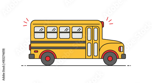 A classic yellow school bus with its flashing red lights on during a bright day.