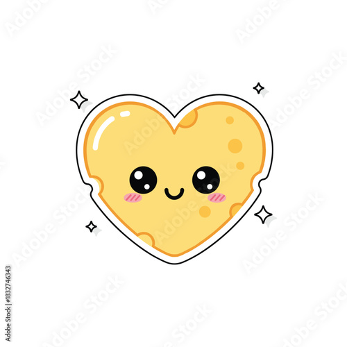 Cheese heart with cute face cartoon vector illustration design