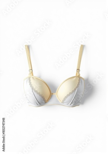 Elegant two-tone bra with lace detailing, isolated on a clean white studio background.