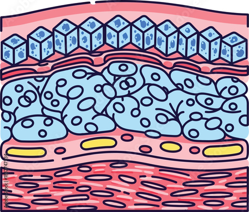 Cross-section illustration of human skin layers showing abnormal cell growth.