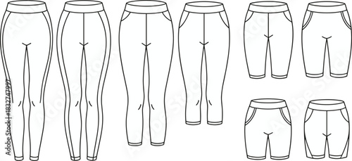 Collection of Fashionable Pants and Shorts Technical Drawings trousers leggings