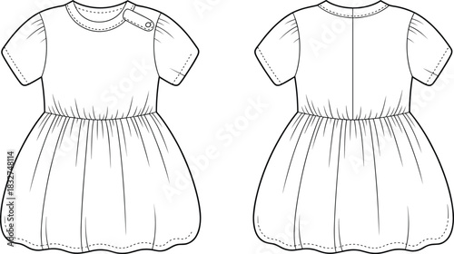 Fashion illustration of baby girl dress front and back views clothing apparel