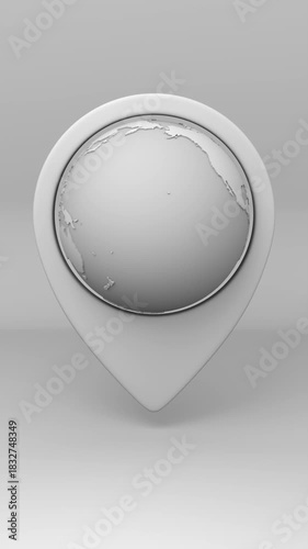 A marker on the map in the form of a globe. The video can be looped seamlessly. Duration 10 sec. Maximum resolution 4K. 3D rendering.