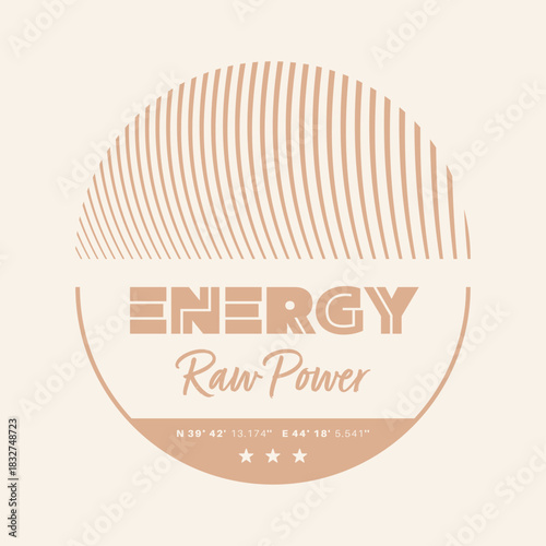 A strong circular composition with rising wave lines expressing raw energy, power, and athletic intensity.