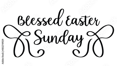 Blessed easter sunday elegant calligraphy text with decorative swirls and flourishes on a white background perfect for holiday greetings and designs