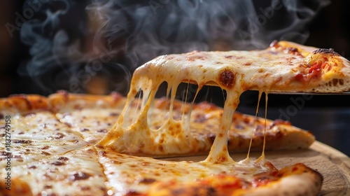Pizza Collection: Assorted Margherita, Pepperoni, Cheese & Loaded Pizzas (Whole & Slices) on Wooden Peels, Metal Pans & White Plates, with Varied Backgrounds (Dark, Plain) for Italian Cuisine,