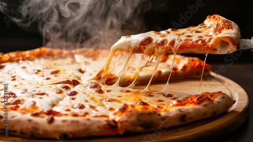 Pizza Collection: Assorted Margherita, Pepperoni, Cheese & Loaded Pizzas (Whole & Slices) on Wooden Peels, Metal Pans & White Plates, with Varied Backgrounds (Dark, Plain) for Italian Cuisine,