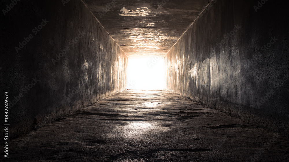 Obraz premium claustrophobic. Narrow tunnel with dark walls and a distant light source. travel magazines, destination branding, designed for travel destination branding, elevates destination branding.