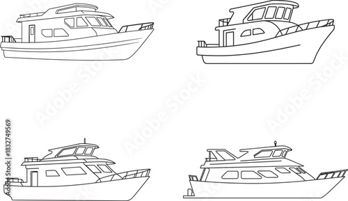 Four different boat illustrations in a grid pattern on a white background