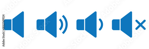 Sound volume icons set with different signal levels on white background. Аn icon that increases and reduces the sound. Speaker icon set. volume icon vector. loudspeaker icon vector. design eps 10