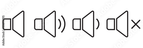 Speaker icon set on transparent background. Mute and unmute volume sound.