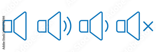 Speaker icon set on transparent background. Mute and unmute volume sound.
