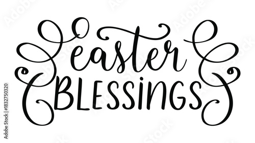 Elegant black calligraphy text reads easter blessings with decorative swirls and flourishes on a clean white background perfect for holiday greetings and designs