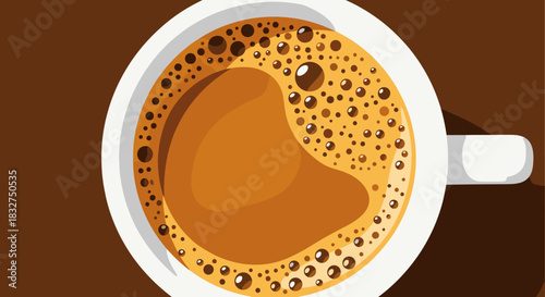 A perfectly brewed cup of frothy coffee, viewed from directly above, sits on a warm brown surface, inviting a delightful morning or afternoon break.