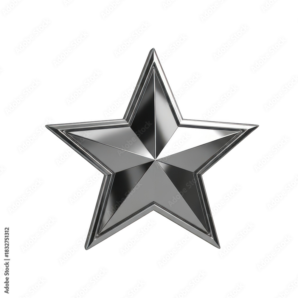 Fototapeta premium A highly reflective metallic five pointed star with sharp edges and a polished surface isolated on transparent background