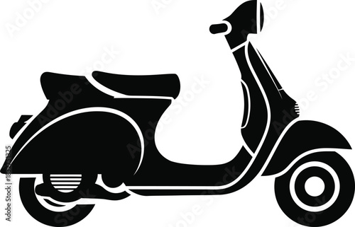 Classic vintage scooter black silhouette. Minimalist flat vector illustration with solid fill, high contrast against pure white background