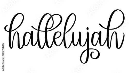 Elegant black script calligraphy of the word hallelujah on a clean white background perfect for religious or celebratory themes