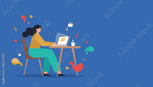 Woman gets a deal on her laptop celebrating success opportunity and digital work