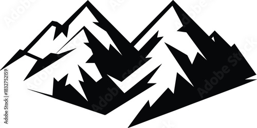 Abstract mountain peak silhouette, mirrored jagged landscape, geometric black vector art, CAD drawing flat vector illustration