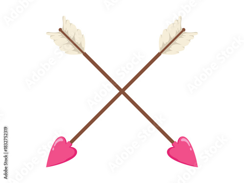 Cupid arrow, two crossed bow arrows symbol, love or heart arrow