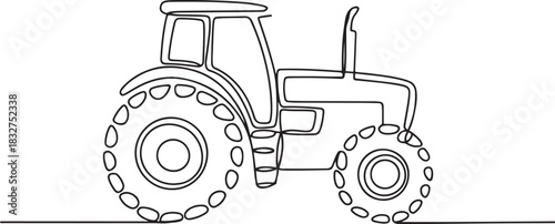 Continuous one line drawing of farmer's tractor. classic tractor outline vector illustration.one line  vector illustration  with out background