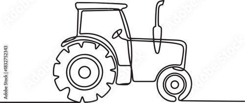 Continuous one line drawing of farmer's tractor. classic tractor outline vector illustration.one line  vector illustration  with out background