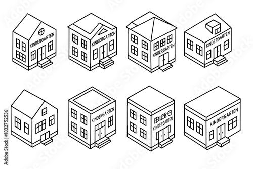 Isometric kindergarten building set for educational design projects
