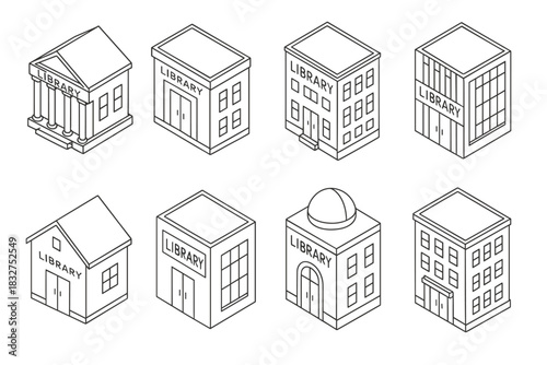Isometric library building set for educational and architectural design