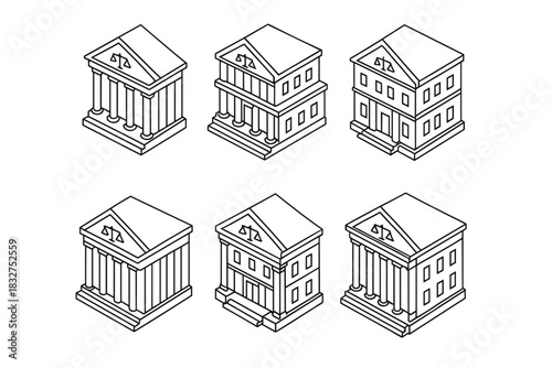 Isometric bank building icons collection for financial design and media projects