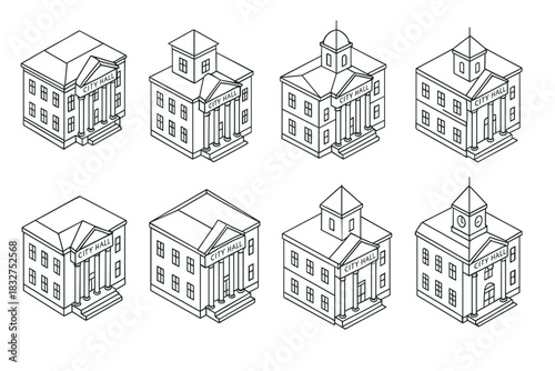 City hall building sketch collection for architecture design and planning projects
