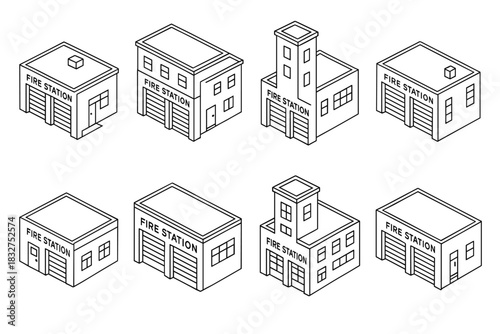Isometric fire station designs for emergency services planning and architecture