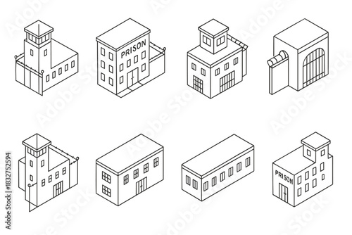 Isometric urban prison infrastructure design for architectural projects