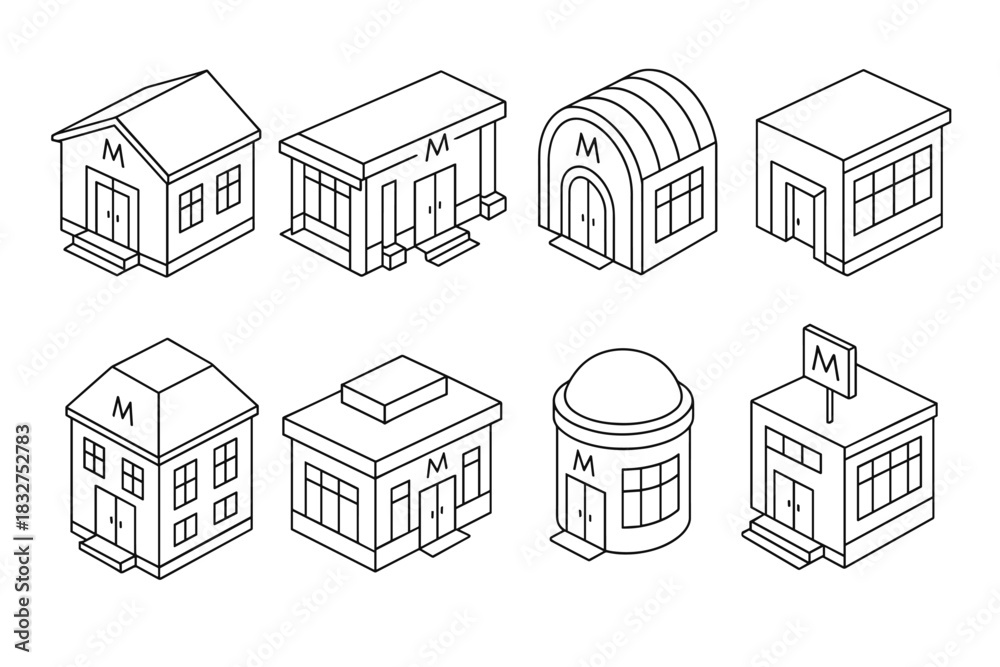 Fototapeta premium Isometric building icons set for design projects and graphic design resources