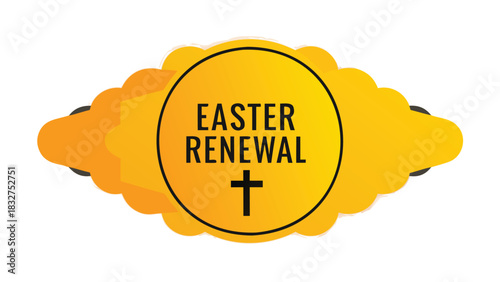 Easter renewal christian symbol with a cross and bright yellow gradient background