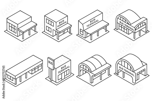 Isometric bus terminal designs for architecture and urban planning projects