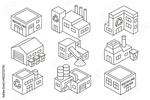 Recycling and waste management facility icons for environmental design projects