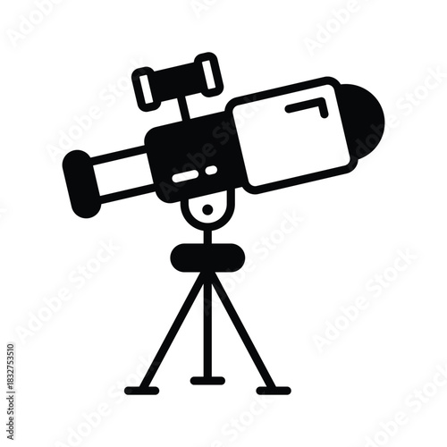 Astronomy telescope glyph icon, space study and exploration