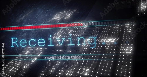 Displaying large cyan HUD Receiving on network HUD, showing progress bar and encrypted data trace