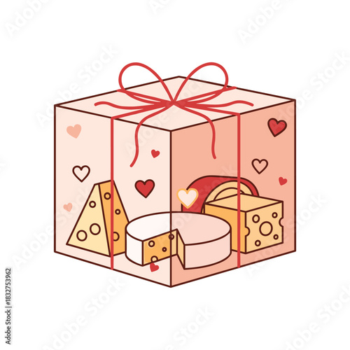 Gift box with cheese inside cartoon illustration vector design