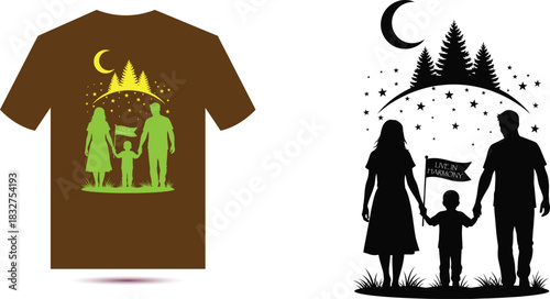 Family Walking Holding Hands Under Crescent Moon And Stars parents