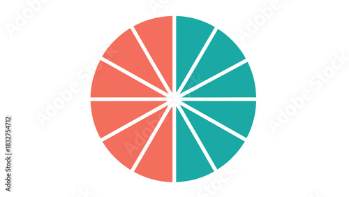 Clock face divided into pomodoro technique work and break segments, flat vector icon style for time management and ADHD productivity interval timer visualization concept