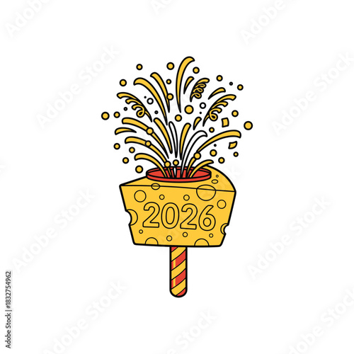 Happy new year 2026 cheese fireworks sign board vector graphic
