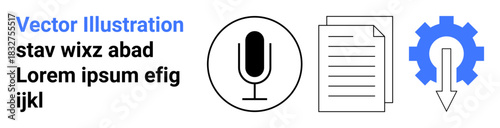 Audio recording, transcription, technology tools, file management, user interface, workflow automation. Image includes a microphone, document and gear symbol. Audio recording and transcription