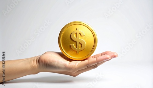 Hand holding large gold coin with dollar sign