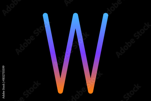 Gradient Letter W Blue to Orange on Black background