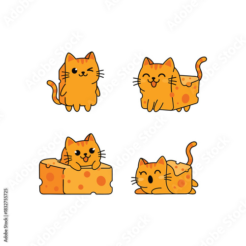 Orange cat with cheese cartoon character animal vector illustration