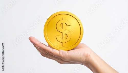 Hand holding large gold coin with dollar sign