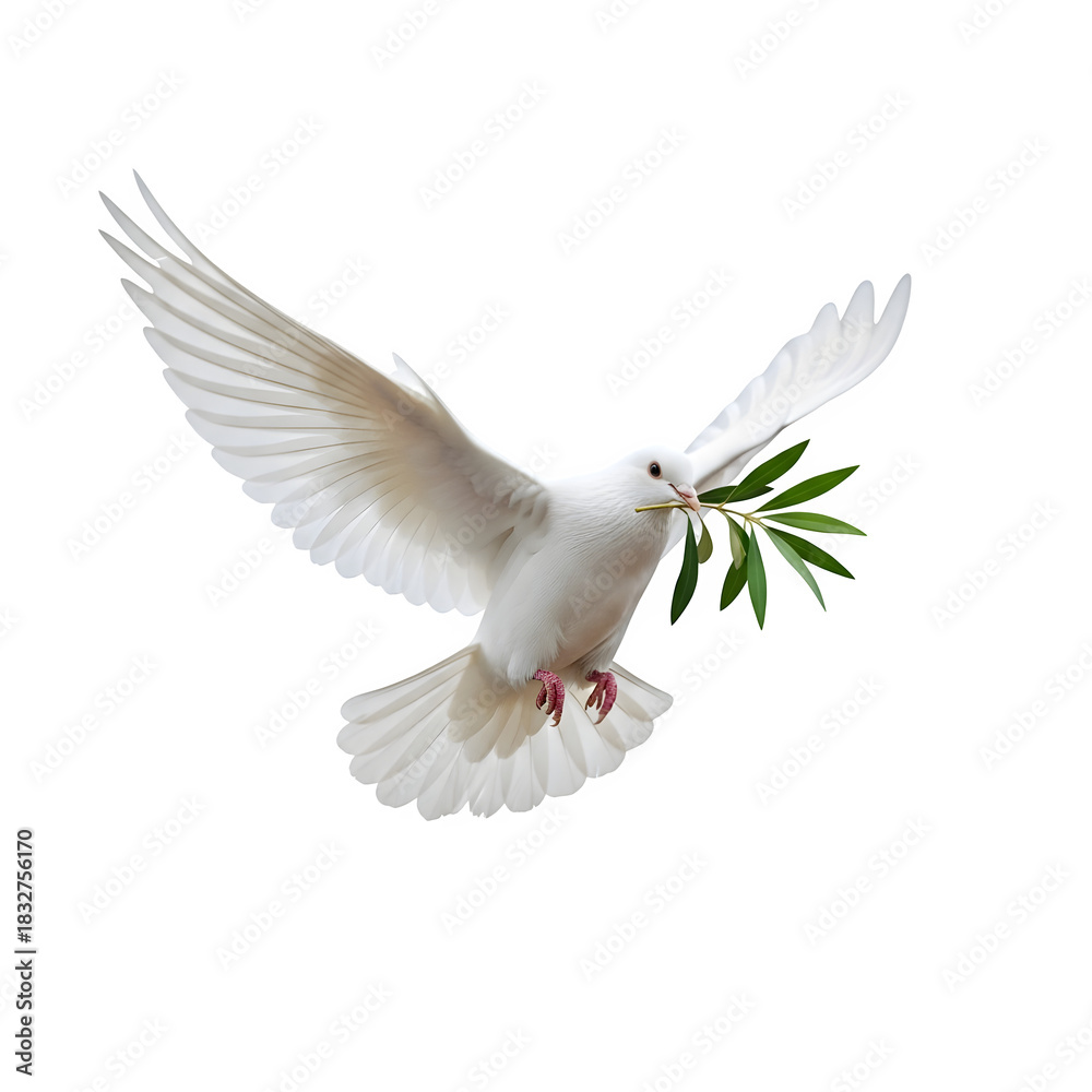 Obraz premium Isolated White Dove with Olive Branch, isolated on white or transparent background, PNG Format.