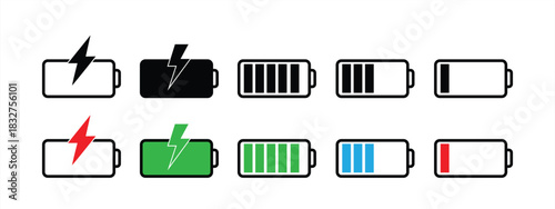 battery set icon. Battery charge level. Battery charge sign, vector illustration
